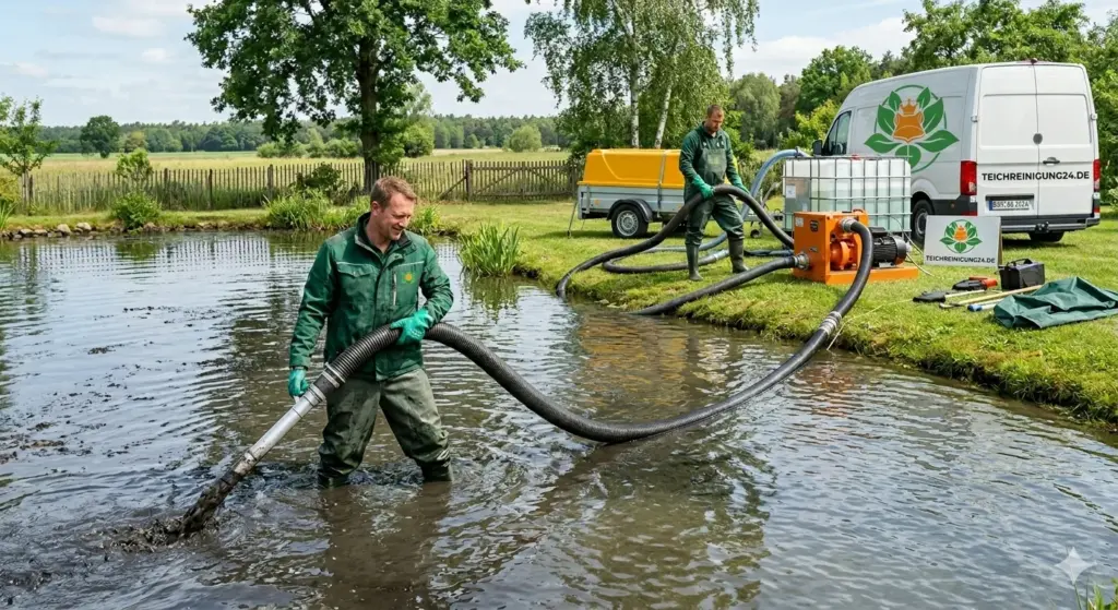 Team Teichreinigung24 bei der Arbeit