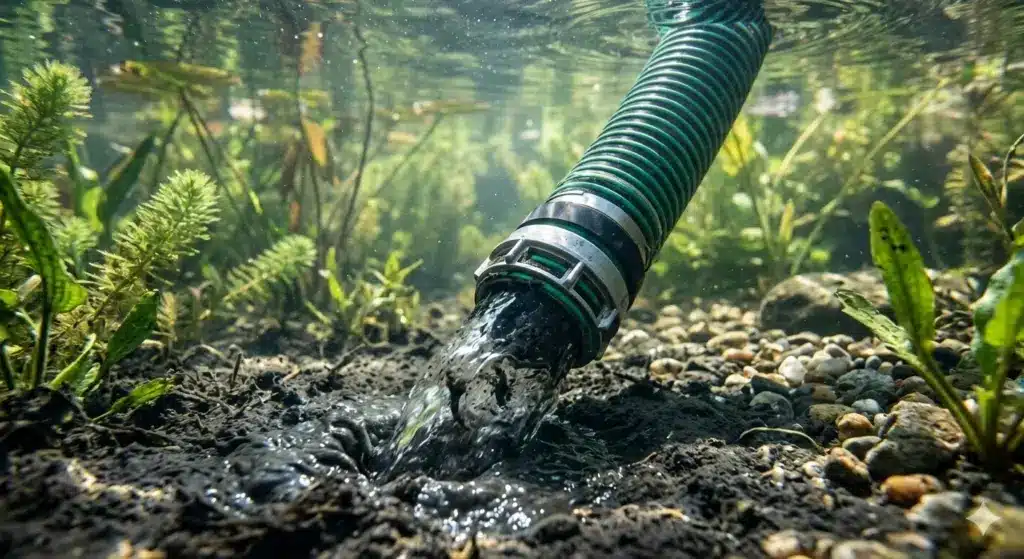 Schlammabsaugung im Schwimmteich mit Vakuumtechnik – Teichreinigung Berlin Brandenburg
