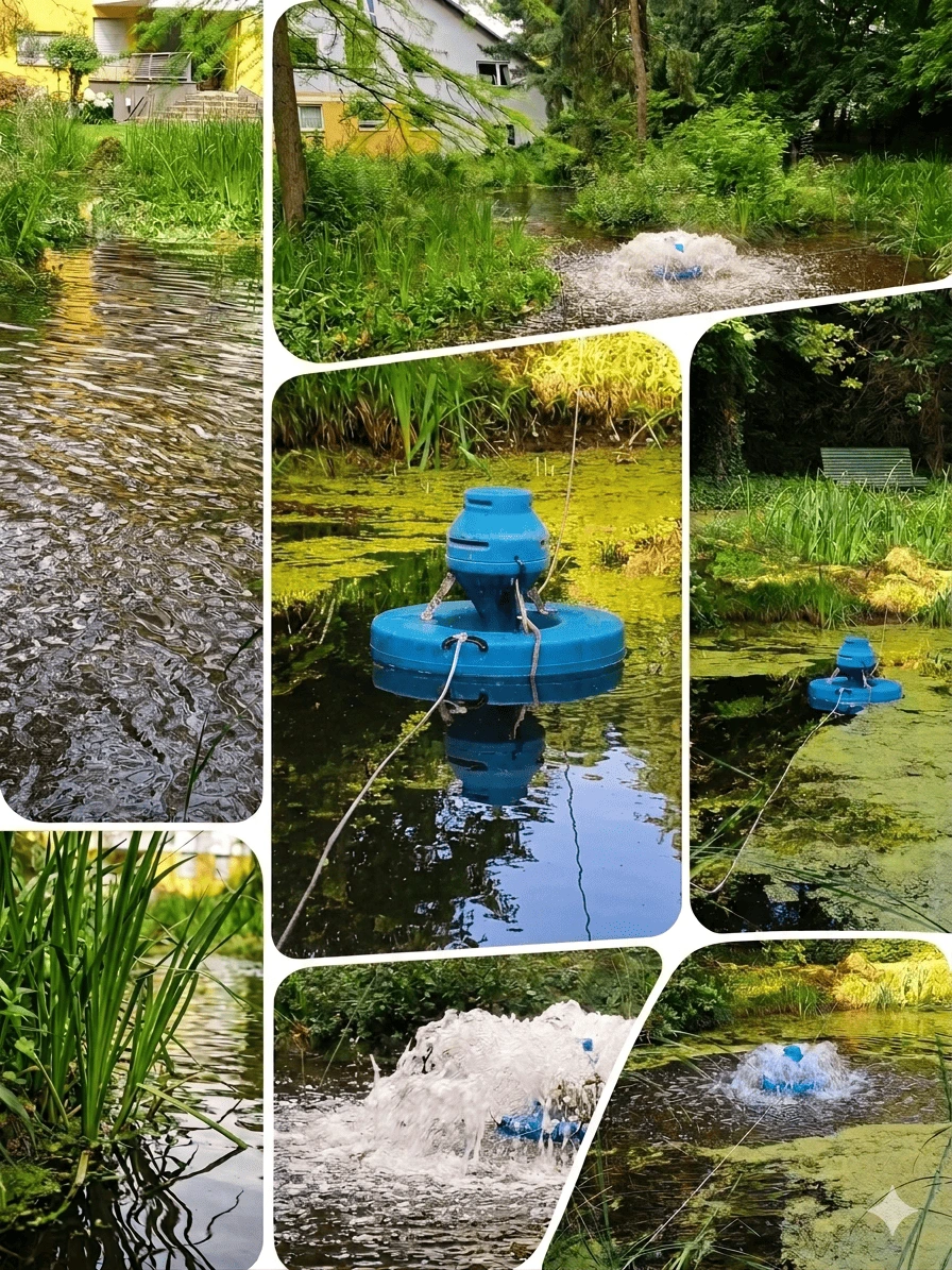 Oberflächenbelüftung im Einsatz — Fischteich, Gartenteich und Koiteich