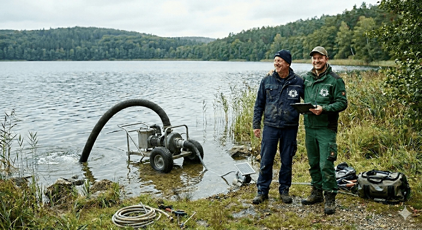 Team teichreinigung24 bei der Teichbelüftung — THW-Einsatz mit Venturidüse